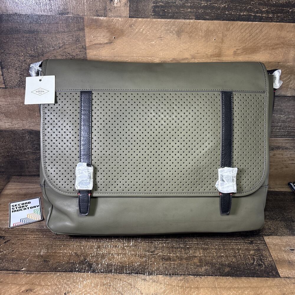 NEW Fossil Leather Evan Messenger Bag NWT Olive